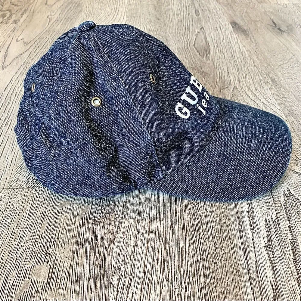 GUESS Vintage 90s Jeans Blue Denim 100% Cotton Cap Hat Adjustable Adult.